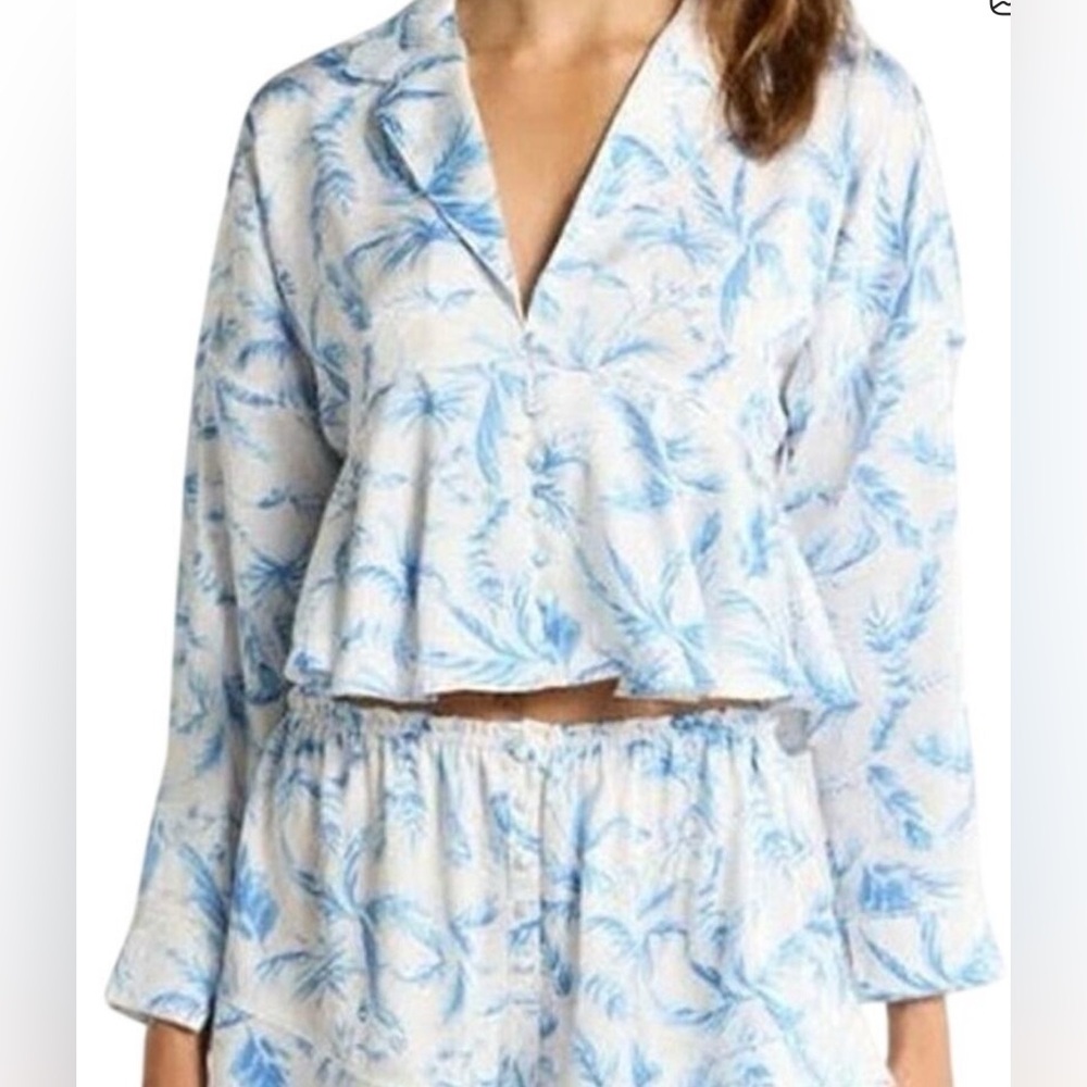 Free People White &  Blue PJ Top (size S) w/matching PJ shorts (size L) -2 piece